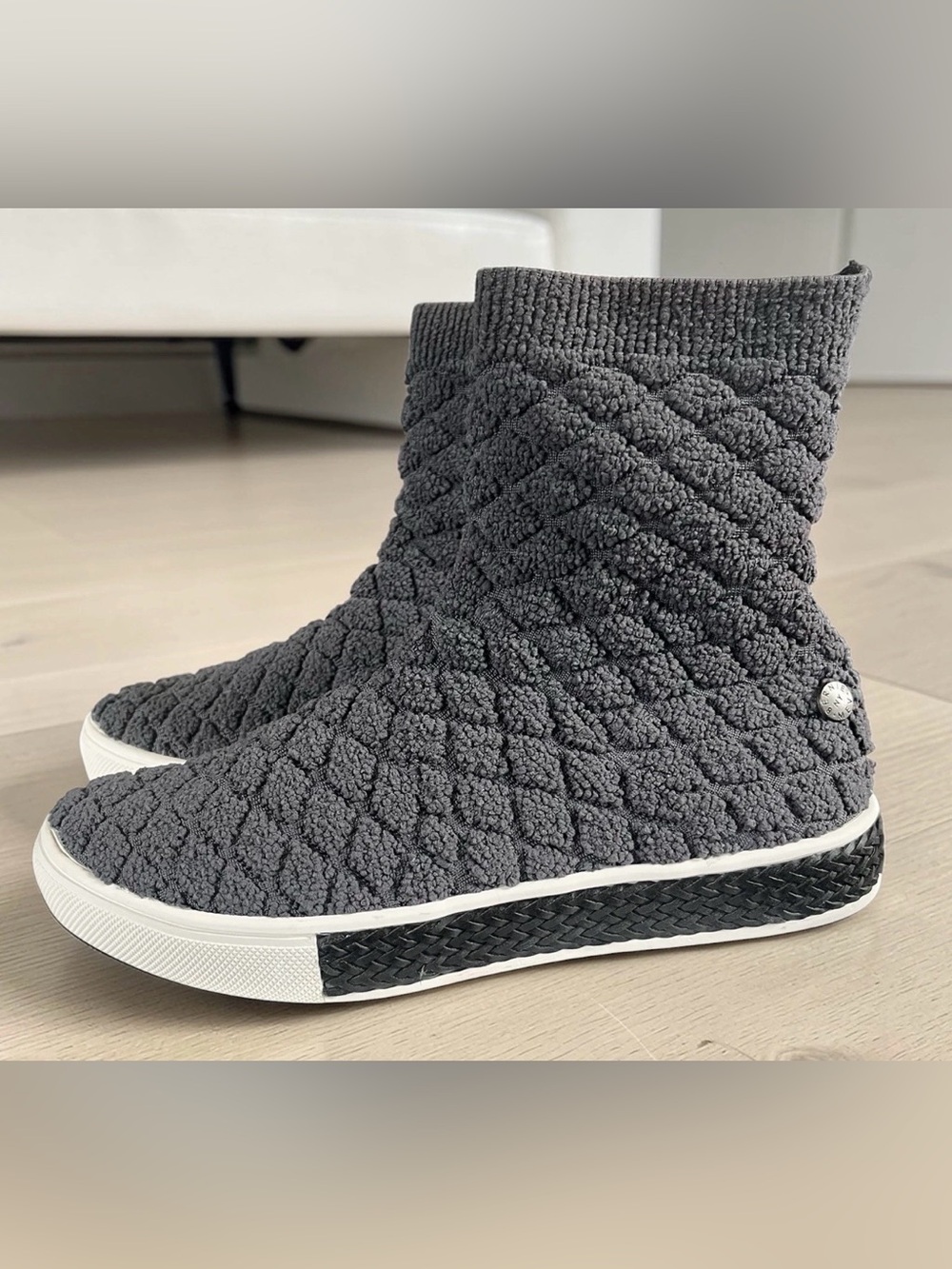 Gray Quilted Sweater Sock Boots Memory Foam Slip On Bernie Mev